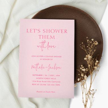 Let's Shower Them Bright Pink Couple Shower Bridal Invitations