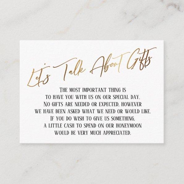 Let's Talk About Gifts Gold Handwriting Wedding Enclosure Invitations
