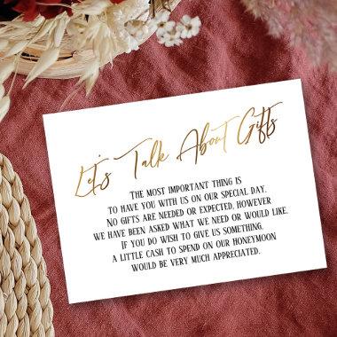 Let's Talk About Gifts Gold Handwriting Wedding Enclosure Invitations