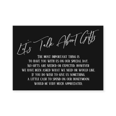 Let's Talk About Gifts Handwriting Black and White Enclosure Invitations