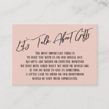 Let's Talk About Gifts Handwriting Blush Pink Enclosure Invitations