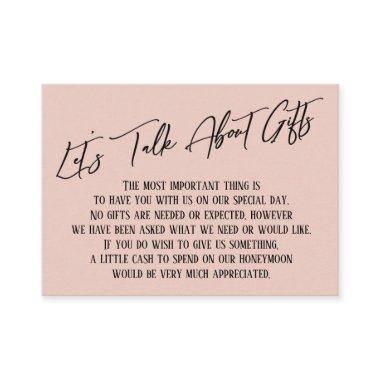 Let's Talk About Gifts Handwriting Blush Pink Enclosure Invitations