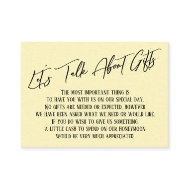 Let's Talk About Gifts Handwriting Butter Yellow Enclosure Invitations