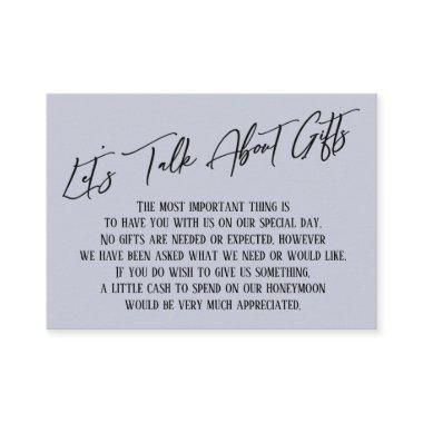 Let's Talk About Gifts Handwriting Dusty Blue Enclosure Invitations