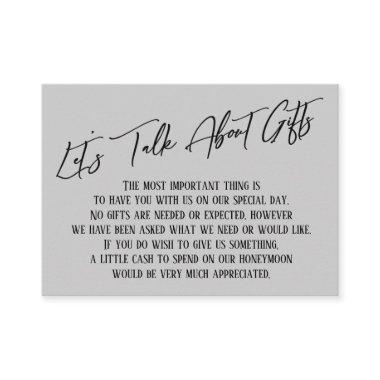 Let's Talk About Gifts Handwriting Light Gray Enclosure Invitations