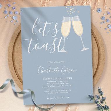 Let's Toast Script Bridal Shower Dusty Blue Invitations