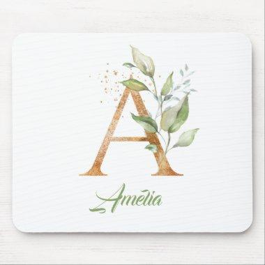 Letter A monogram greenery eucalyptus gold Mouse Pad