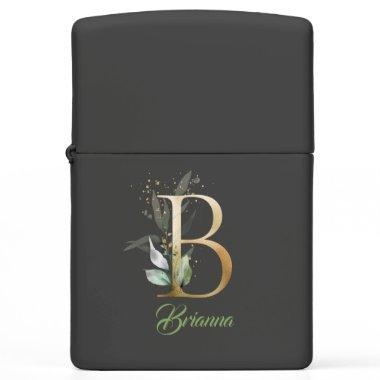 Letter B monogram greenery eucalyptus gold Zippo Lighter