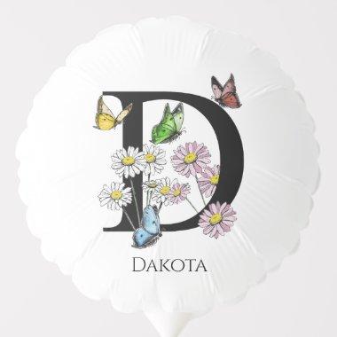 Letter D Floral Butterfly Monogram Initial   Balloon