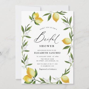 lettering script watercolor lemons bridal shower Invitations