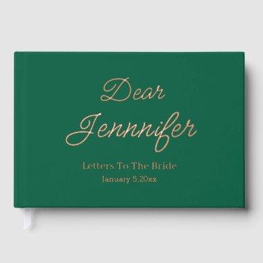 letters to the bride, minimalist chic green gold foil guest book