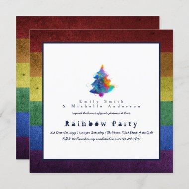 LGBT Rainbow Christmas Tree Party Gay Pride Invitations