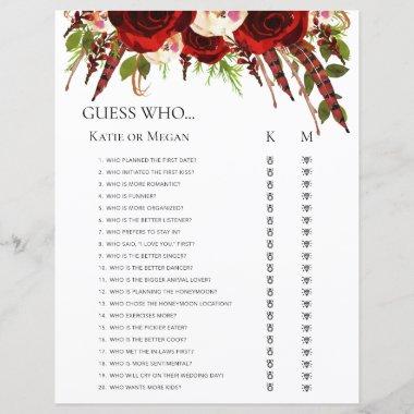 LGBTQ Boho Red Roses Guess Who Bridal Word Search