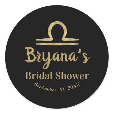 LIBRA Gold Zodiac September October Bridal Shower Classic Round Sticker