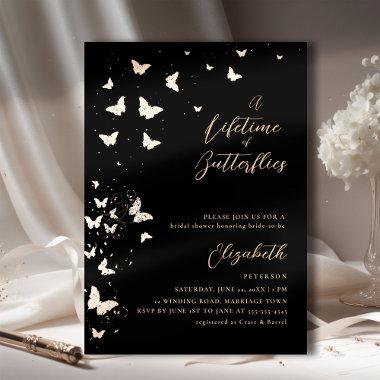 Lifetime Butterflies Black Rose Gold Bridal Shower Foil Invitations