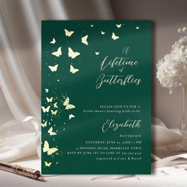 Lifetime Butterflies Emerald Gold Bridal Shower Foil Invitations