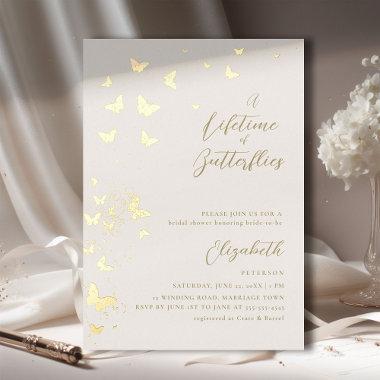 Lifetime Butterflies Ivory Gold Chic Bridal Shower Foil Invitations