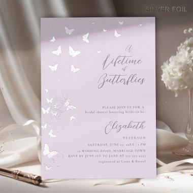 Lifetime Butterflies Lilac Silver Bridal Shower Foil Invitations