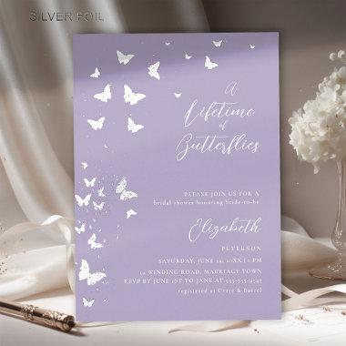Lifetime Butterflies Modern Lilac Bridal Shower Foil Invitations