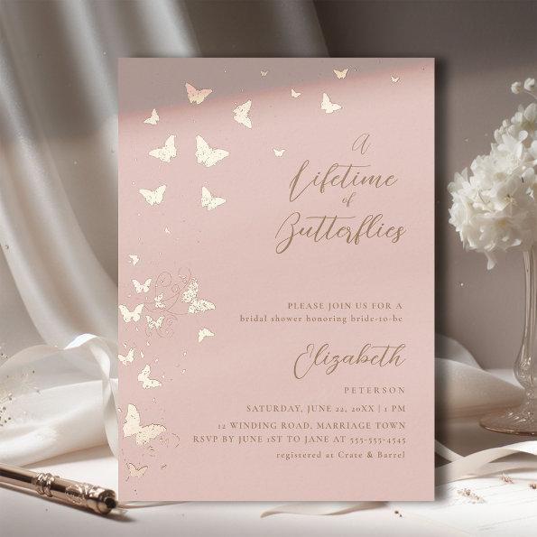 Lifetime Butterflies Peach Gold Chic Bridal Shower Foil Invitations