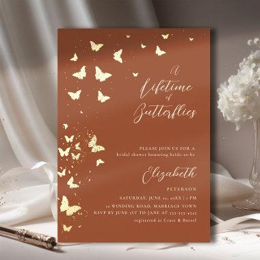 Lifetime Butterflies Terracotta Gold Bridal Shower Foil Invitations