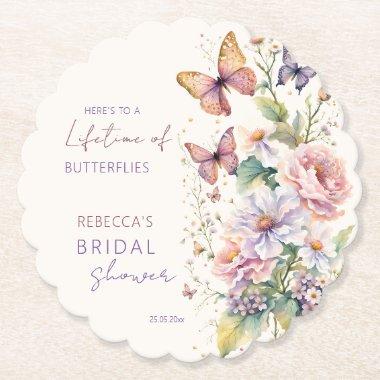 Lifetime of butterflies bridal shower favors paper coaster