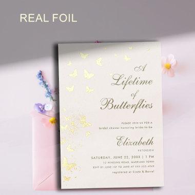 Lifetime of Butterflies Gold Garden Bridal Shower Foil Invitations