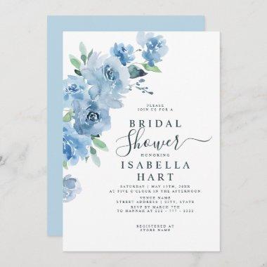 Light Baby Blue Botanical Floral Bridal Shower Invitations