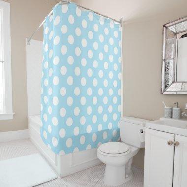 Light Baby Blue & White Polka Dots Shower Curtain