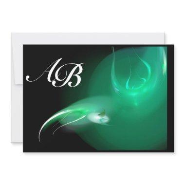 LIGHT BIRD IN GREEN MONOGRAM Invitations