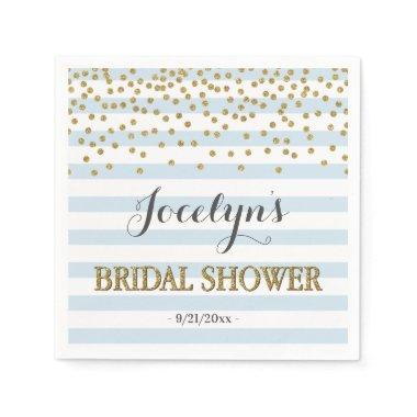 Light Blue and Gold Stripes Confetti Bridal Shower Napkins