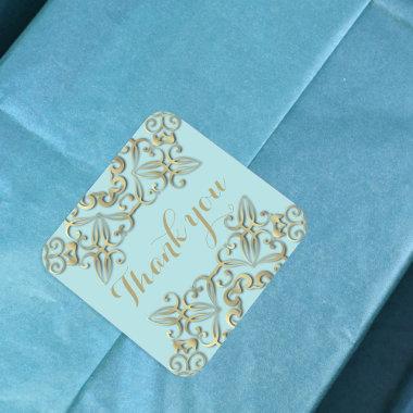 Light Blue And Gold Vintage Classic Thank You Square Sticker