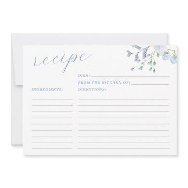 Light Blue Floral Bridal Shower Recipe Invitations