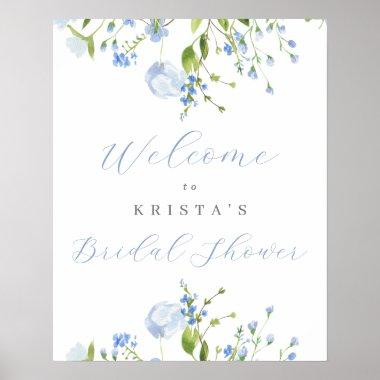 Light Blue Floral Bridal Shower Welcome Poster