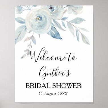 light blue floral bridal shower welcome sign
