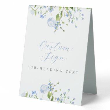 Light Blue Floral Custom Editable Table Tent Sign