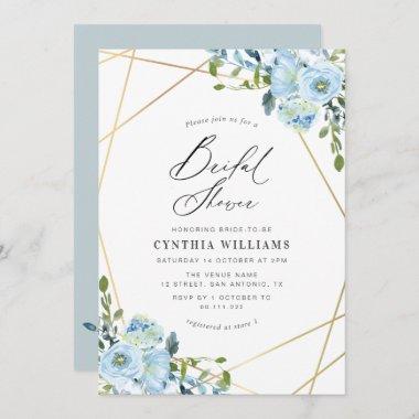light blue floral geometric bridal shower Invitations