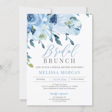 Light blue floral rustic winter bridal brunch Invitations