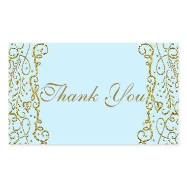 Light Blue Gold Castle PRINCESS PARTY Birthday Rectangular Sticker