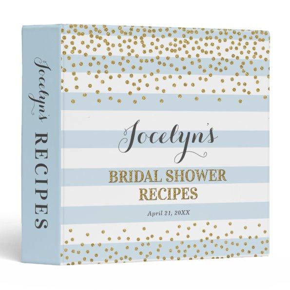 Light Blue Gold Glitter Bridal Shower Recipe Book 3 Ring Binder
