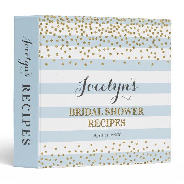 Light Blue Gold Glitter  Recipe Book 3 Ring Binder
