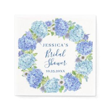 Light Blue Hydrangea Floral Bridal Shower Paper Napkins