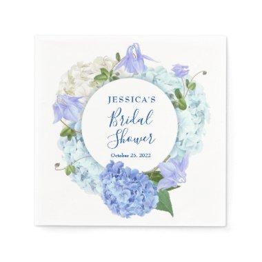 Light Blue Hydrangea Floral Bridal Shower Paper Napkins