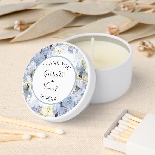 Light Blue Hydrangea Flowers Watercolor Wedding Mini Candle Favors