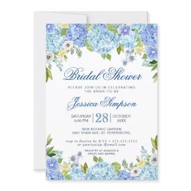 Light Blue Hydrangea Watercolor Bridal Shower Invitations