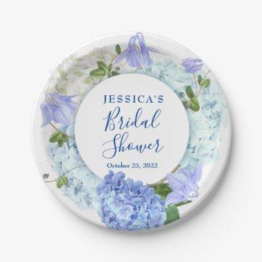 Light Blue Hydrangeas Floral Bridal Shower Party Paper Plates