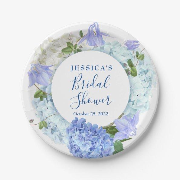 Light Blue Hydrangeas Floral Bridal Shower Party Paper Plates