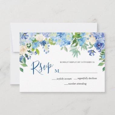 Light Blue Hydrangeas Floral Watercolor  RSVP Card