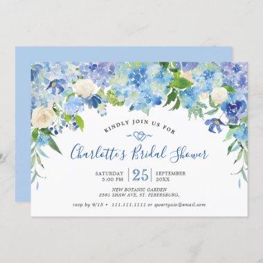 Light Blue Hydrangeas Greenery Bridal Shower Invitations