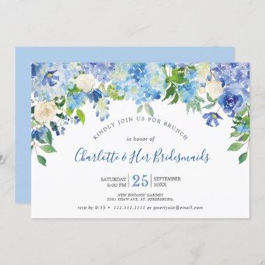 Light Blue Hydrangeas Greenery Bridesmaids Brunch Invitations